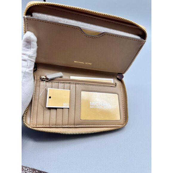 Michael Kors Jet Set Camel Pebbled Large Flat Multifunction Phone Case *READ* - Picture 8 of 15